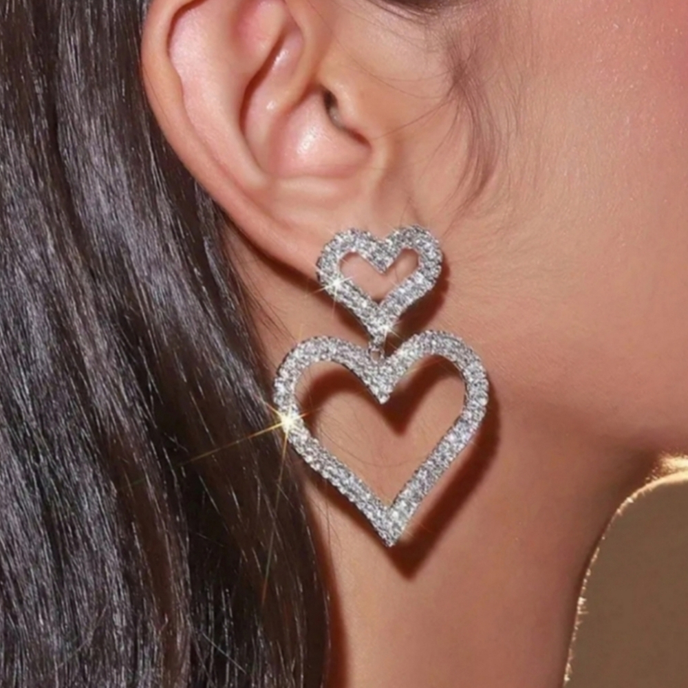 NEW Dolls Kill Silver Diamante Hearts Hoops Earrings